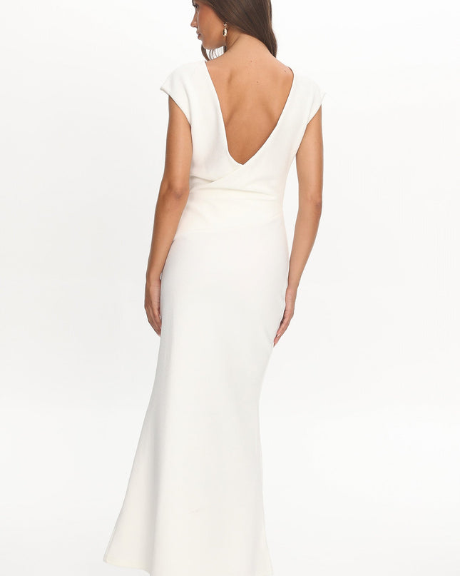 White Cap Sleeve Surplice Back Maxi Dress
