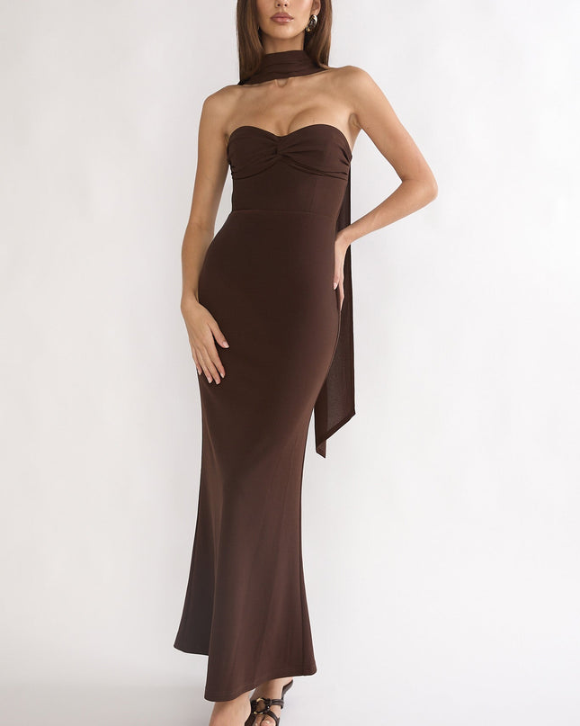 Chocolate Night Twist Bust Maxi Dress