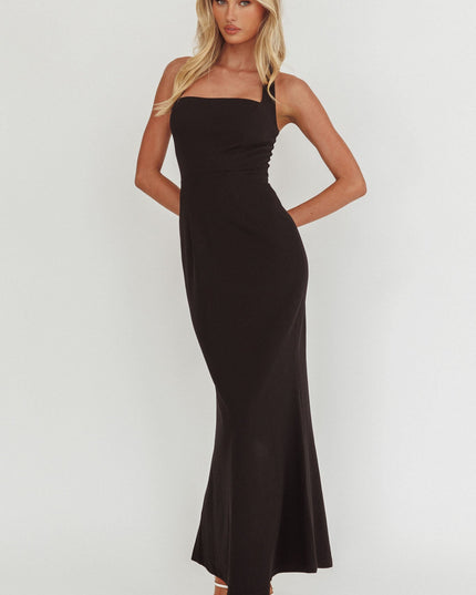 Black Square Neckline Halter Maxi Dress