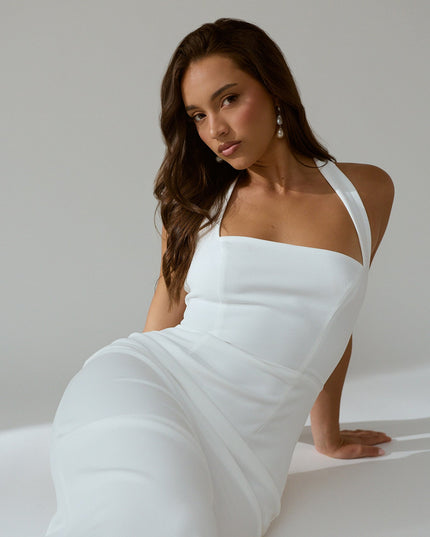 White Square Neckline Halter Maxi Dress