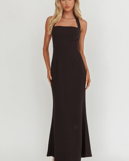 Black Square Neckline Halter Maxi Dress