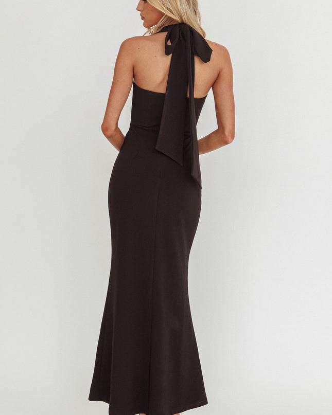 Black Square Neckline Halter Maxi Dress