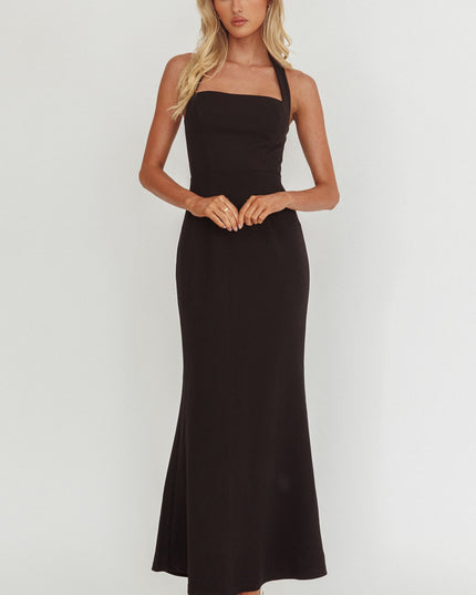 Black Square Neckline Halter Maxi Dress