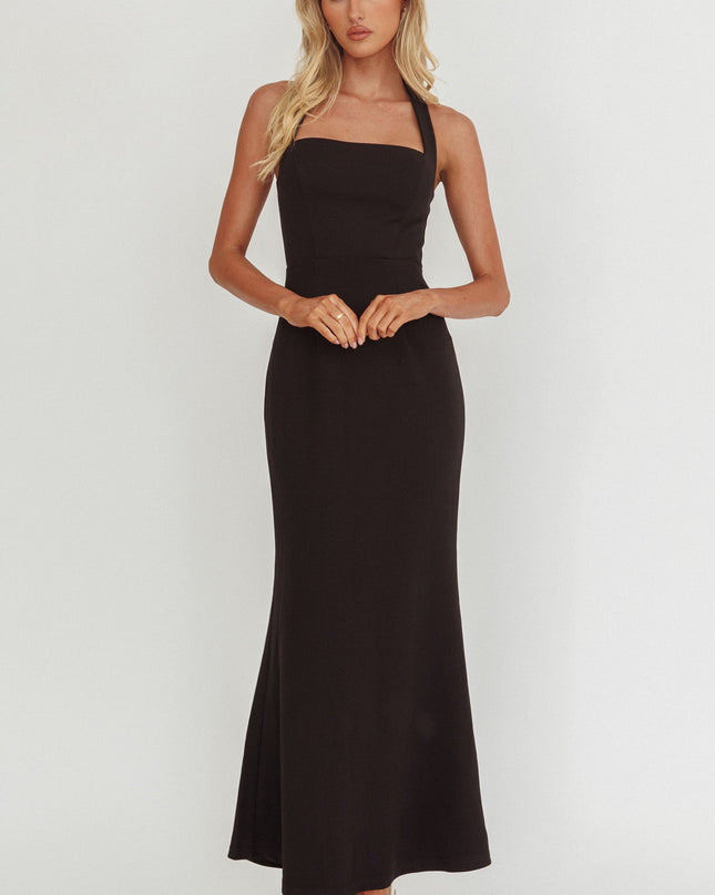 Black Square Neckline Halter Maxi Dress