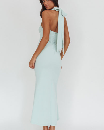 Ice Blue Square Neckline Halter Maxi Dress