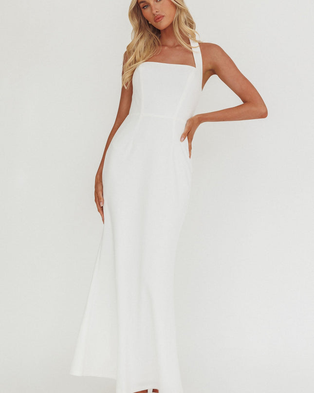 White Square Neckline Halter Maxi Dress