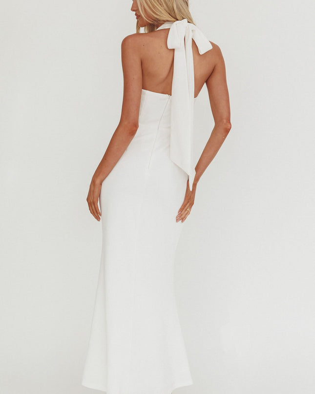 White Square Neckline Halter Maxi Dress