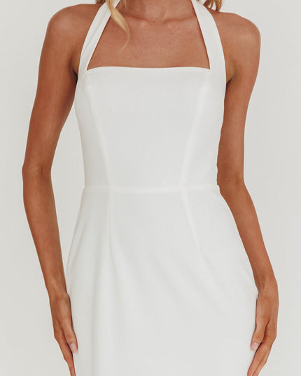 White Square Neckline Halter Maxi Dress