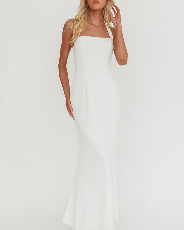 White Square Neckline Halter Maxi Dress
