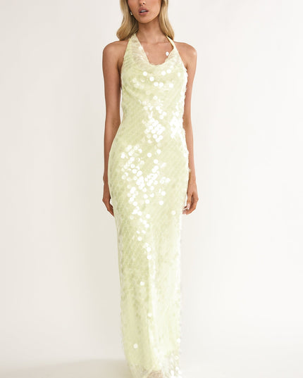 Butter Asymmetric Halterneck Sequin Maxi Dress