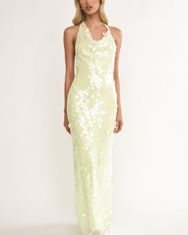 Butter Asymmetric Halterneck Sequin Maxi Dress