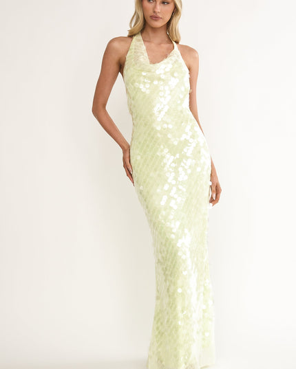Butter Asymmetric Halterneck Sequin Maxi Dress