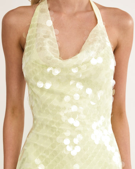 Butter Asymmetric Halterneck Sequin Maxi Dress