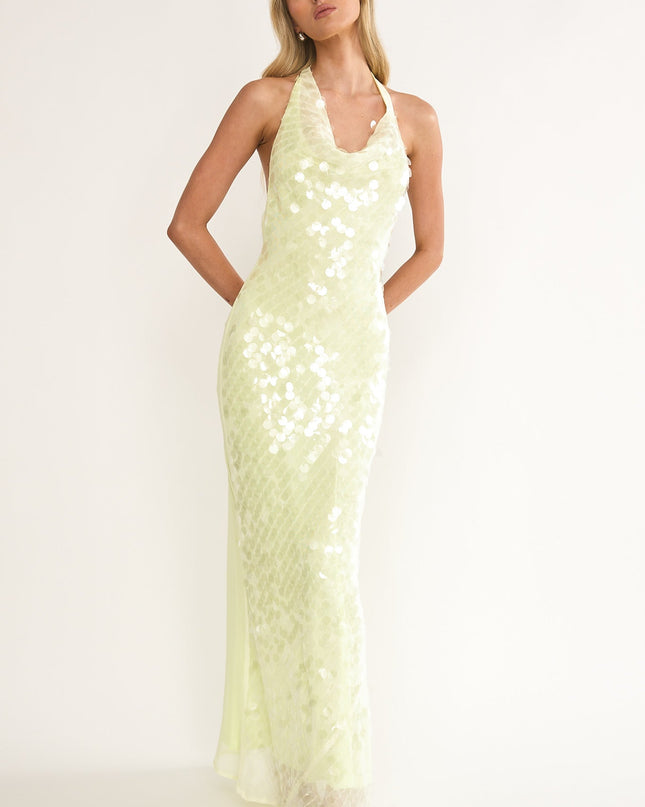 Butter Asymmetric Halterneck Sequin Maxi Dress