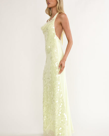 Butter Asymmetric Halterneck Sequin Maxi Dress