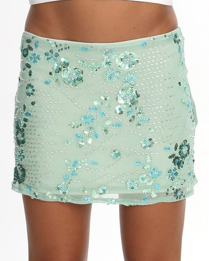 Mint Sequin Mini Skirt Floral