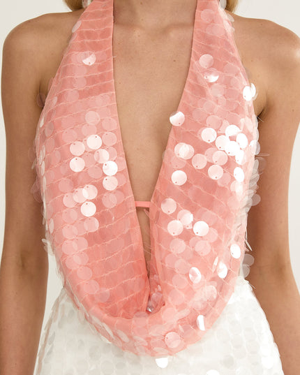Peach Backless Halter Top Sequin