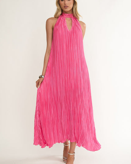 Hot Pink Halterneck Crepe Maxi Dress