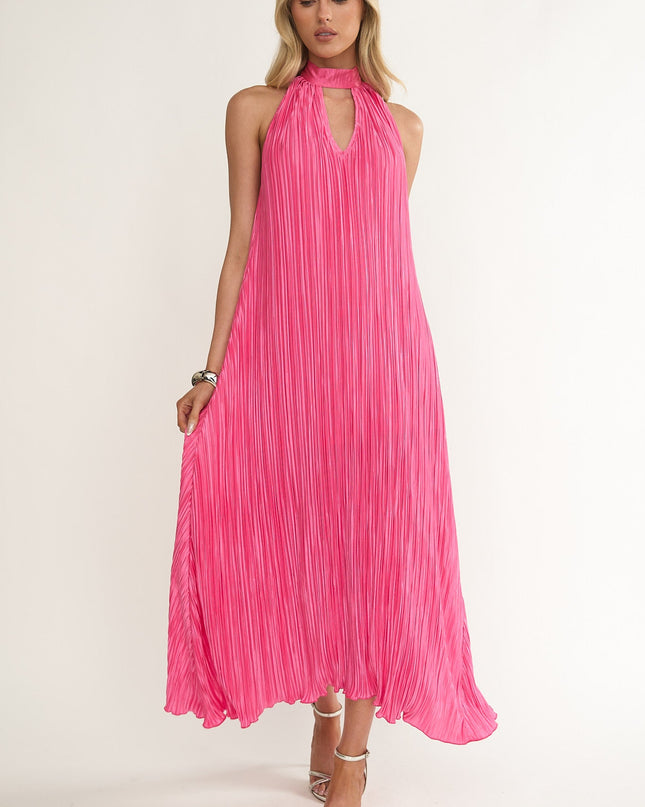 Hot Pink Halterneck Crepe Maxi Dress