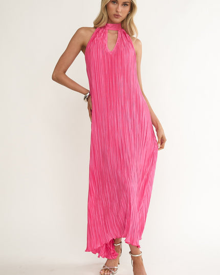 Hot Pink Halterneck Crepe Maxi Dress