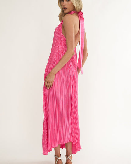 Hot Pink Halterneck Crepe Maxi Dress
