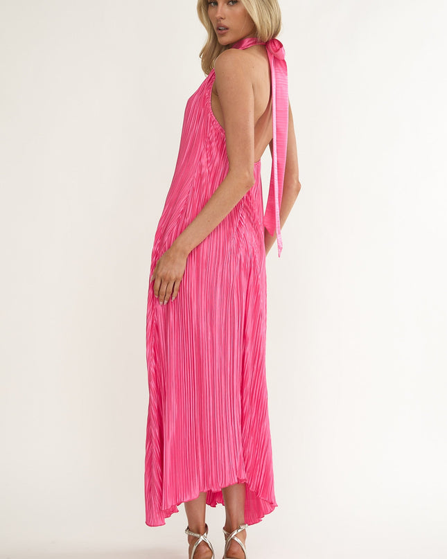 Hot Pink Halterneck Crepe Maxi Dress