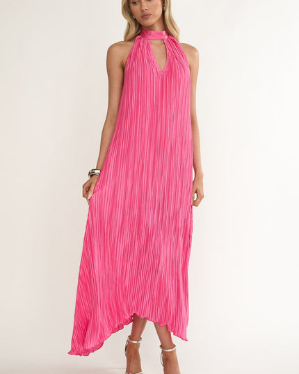 Hot Pink Halterneck Crepe Maxi Dress