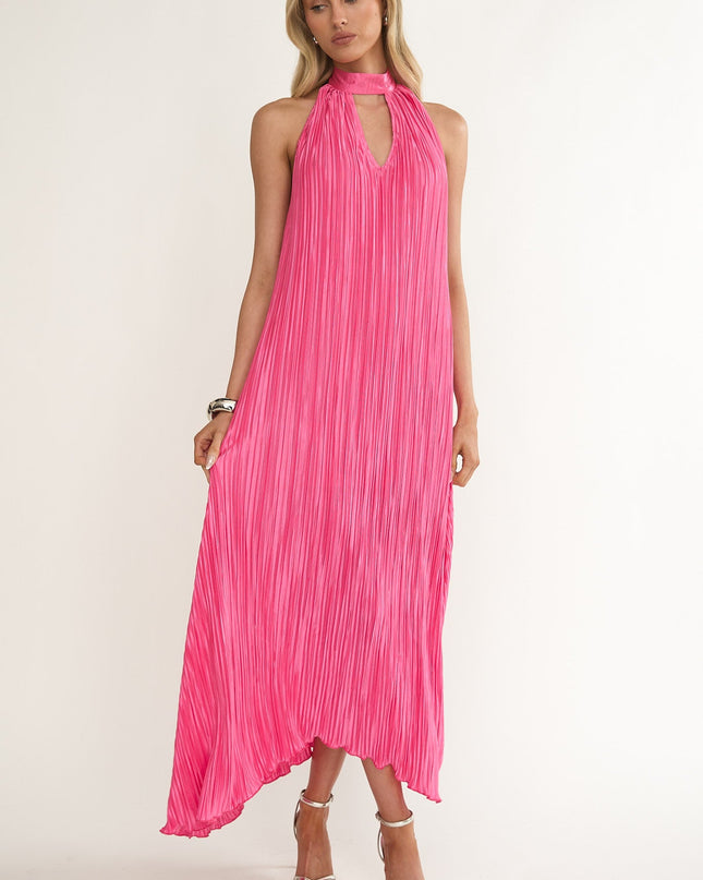 Hot Pink Halterneck Crepe Maxi Dress