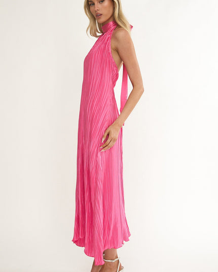 Hot Pink Halterneck Crepe Maxi Dress