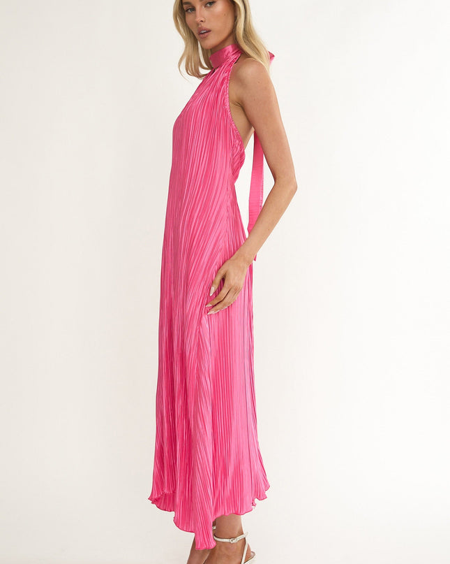 Hot Pink Halterneck Crepe Maxi Dress