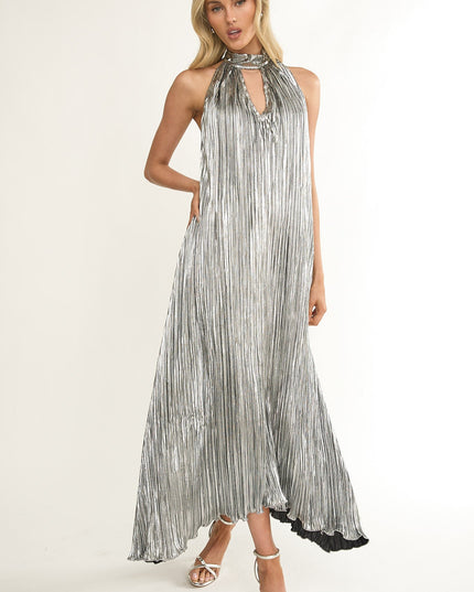 Silver Halterneck Crepe Maxi Dress