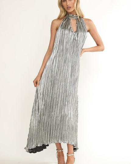 Silver Halterneck Crepe Maxi Dress