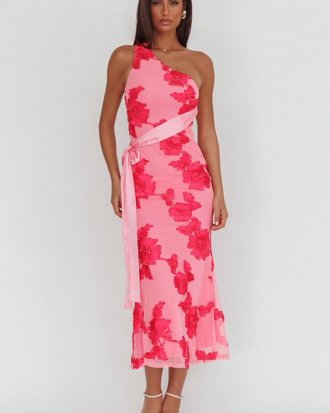 Hot Pink One-Shoulder Sash Maxi Dress