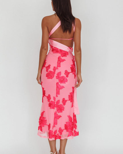 Hot Pink One-Shoulder Sash Maxi Dress
