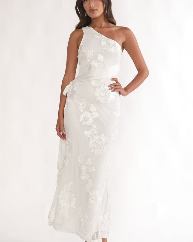 White One-Shoulder Sash Maxi Dress