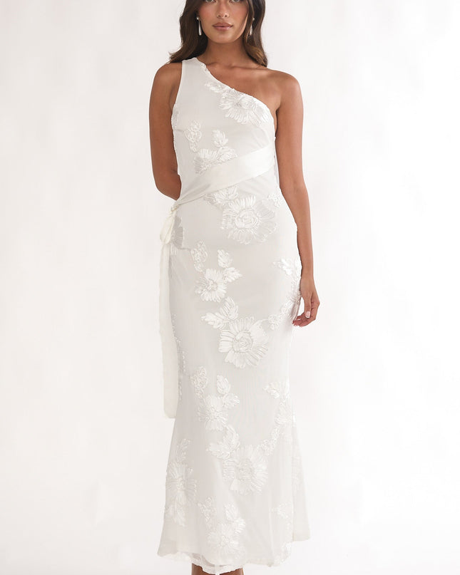 White One-Shoulder Sash Maxi Dress