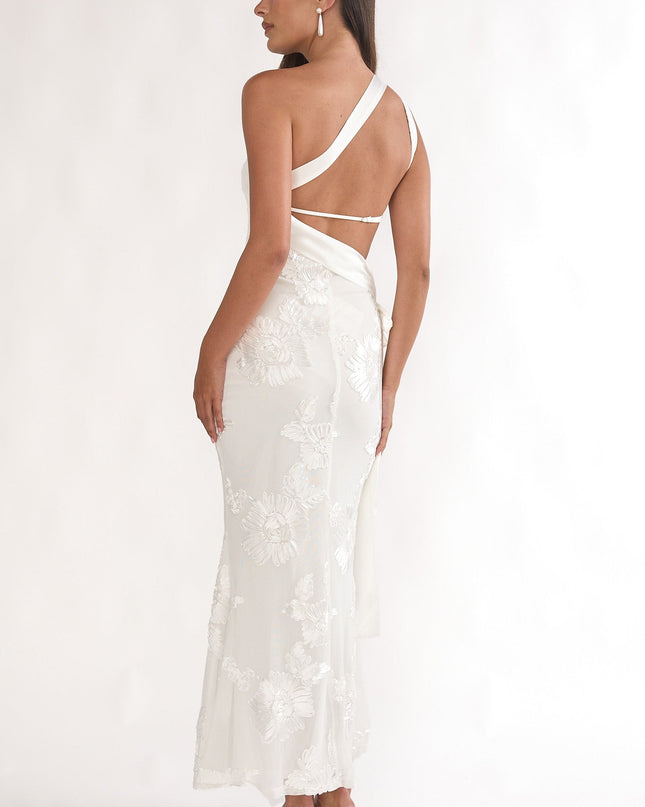White One-Shoulder Sash Maxi Dress