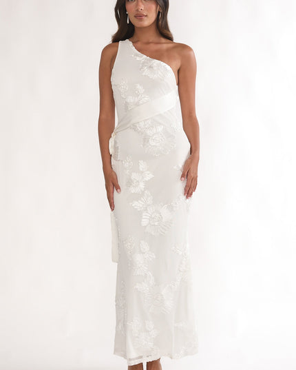 White One-Shoulder Sash Maxi Dress