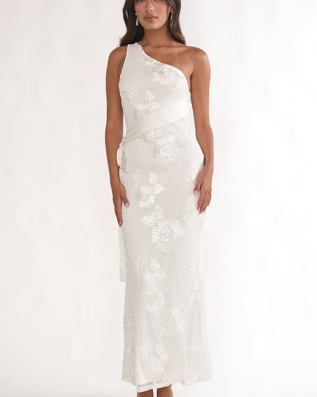 White One-Shoulder Sash Maxi Dress