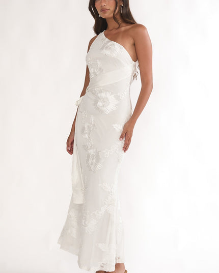 White One-Shoulder Sash Maxi Dress