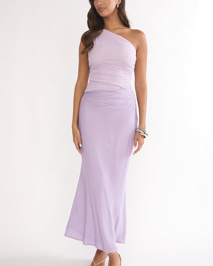 Lilac One-Shoulder Gathered Waist Maxi Dress