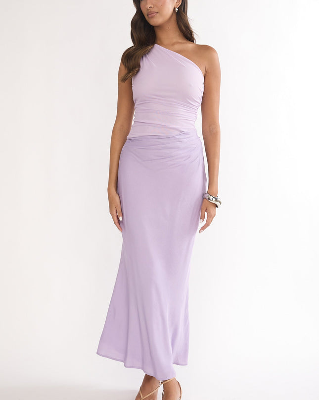 Lilac One-Shoulder Gathered Waist Maxi Dress