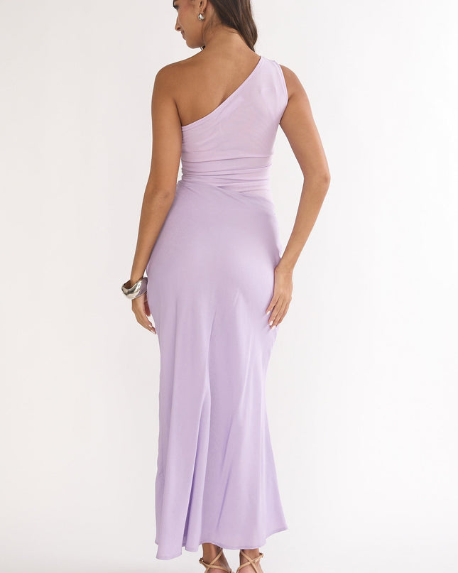 Lilac One-Shoulder Gathered Waist Maxi Dress