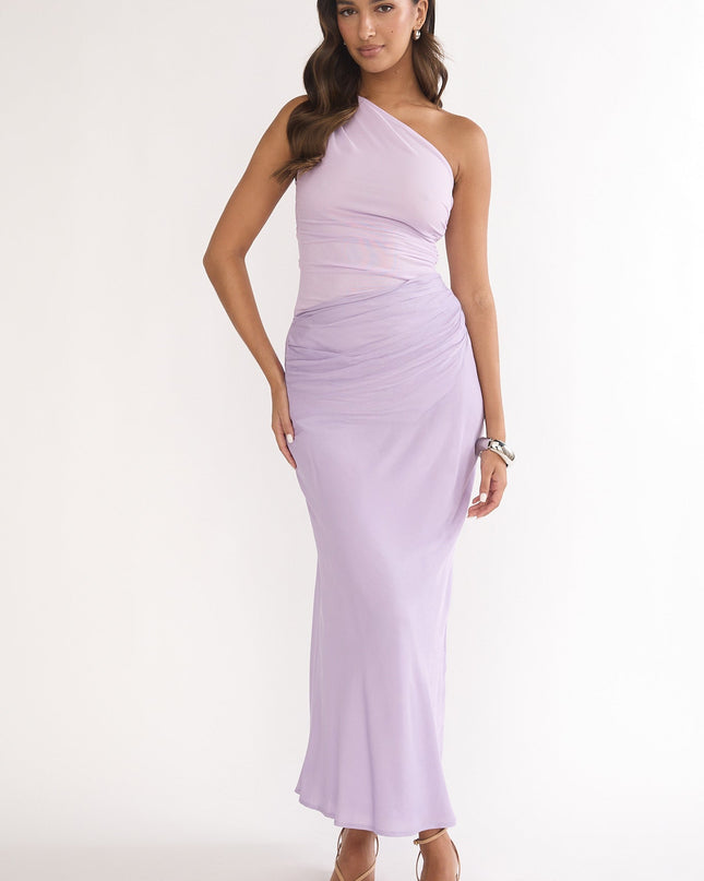 Lilac One-Shoulder Gathered Waist Maxi Dress