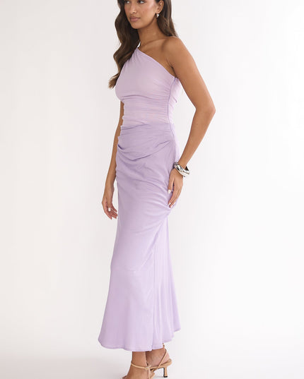 Lilac One-Shoulder Gathered Waist Maxi Dress