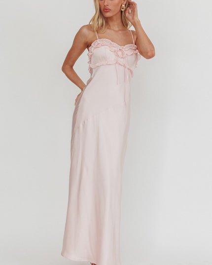 Pink Frill Trim Maxi Dress
