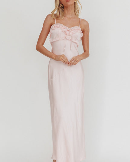 Pink Frill Trim Maxi Dress