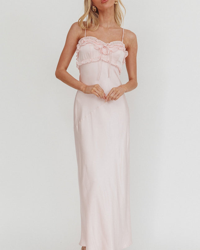 Pink Frill Trim Maxi Dress