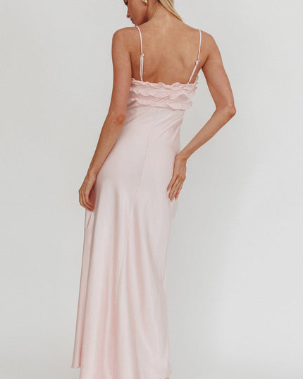 Pink Frill Trim Maxi Dress