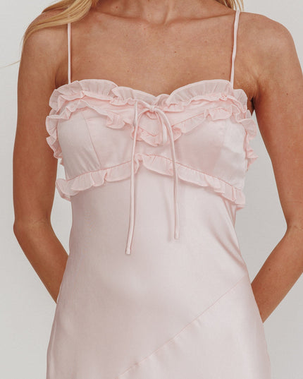 Pink Frill Trim Maxi Dress
